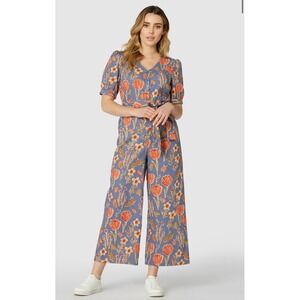 Princess Highway vintage-style blue midi floral pattern jumpsuit 6 short sleeve